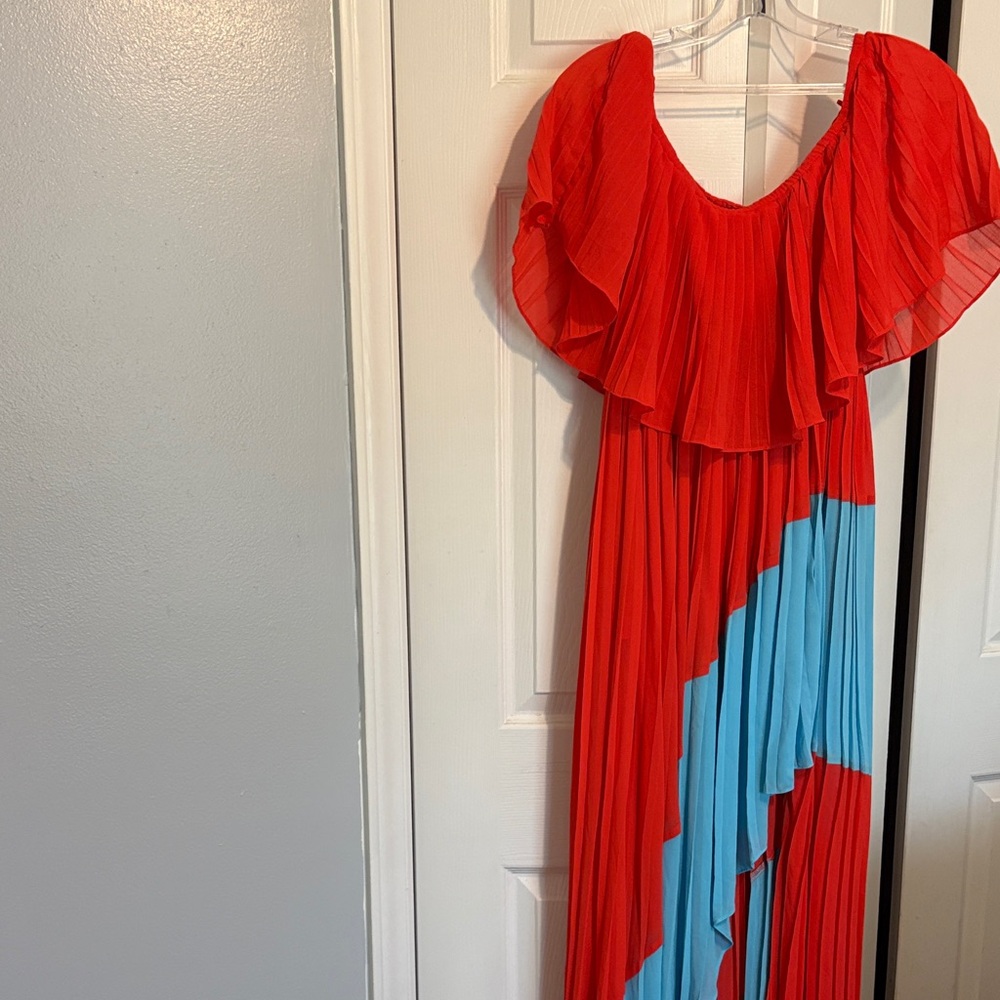 Elegant Red and Blue Women's Dress